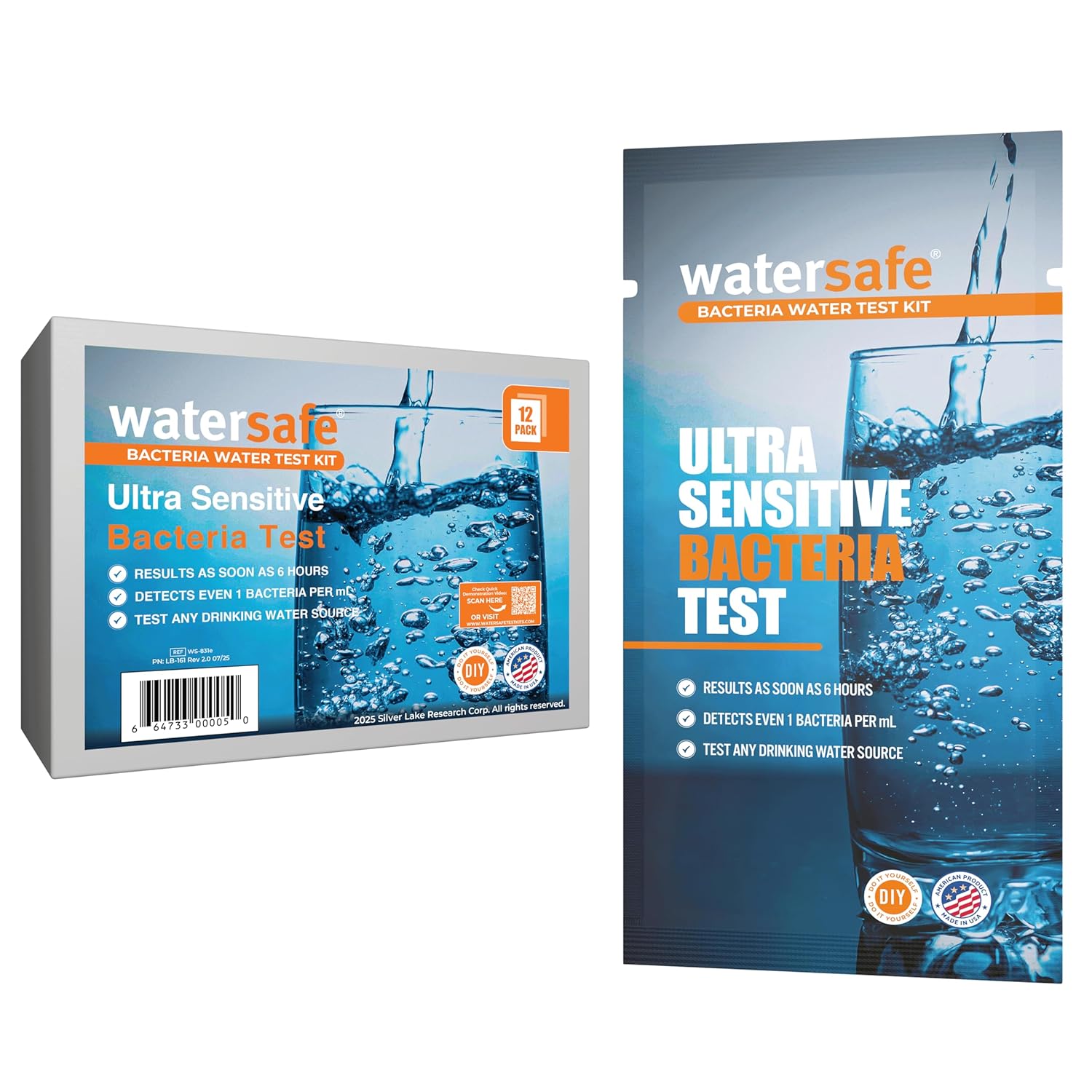 Watersafe® Bacteria Water Test Kit – USA-Made – Results as Fast as 6 Hours – Detects Coliform (Inc. E. coli) & Non-Coliform Bacteria in Drinking, Well & Tap Water – Lab-Quality Testing – 12 Pack