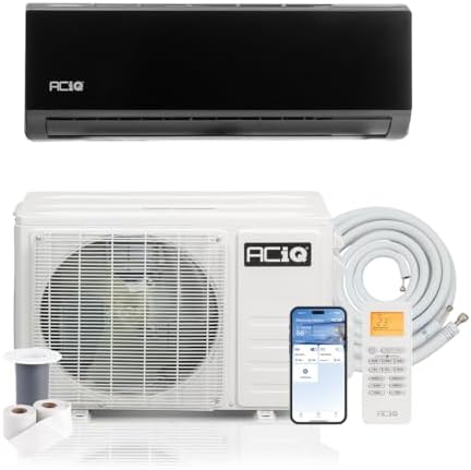 ACiQ 20 SEER2 Essentials 9000 BTU Comfortable Inverter Mini Split AC/Heating System, 0.75 Ton Black Wall Mount Ductless Heat Pump AC Unit, with 16ft Installation Kit | WiFi Control, 208/230V, R454B