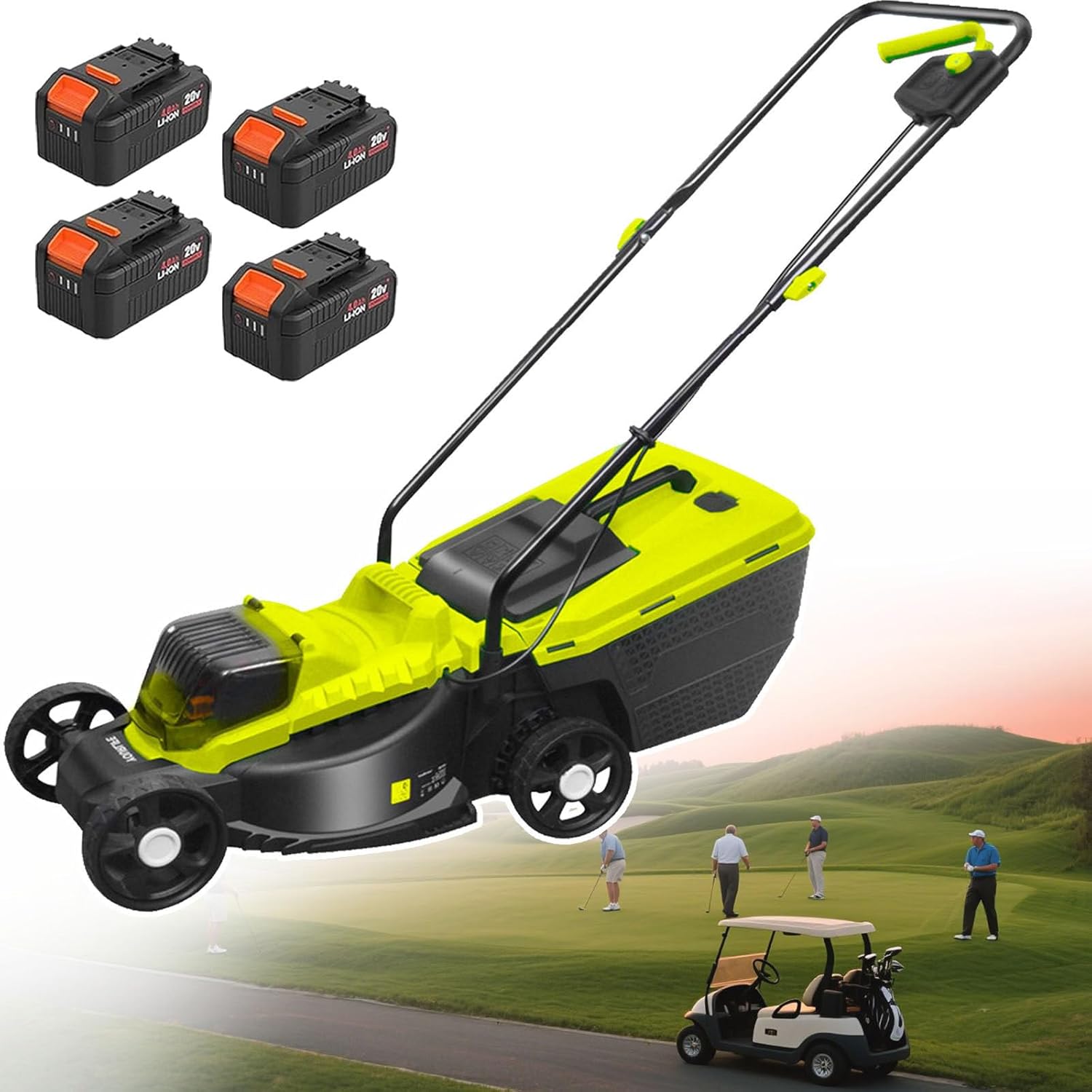 Battery Powered Lawn Mower, Cordless Lawn Mower 40V 4000mah, Electric Lawnmower Battery Powered, 30/50/70 Mm Adjustable Cutting Height, Cutting Width 330mm, for Garden, Yard and Farm,Battery*4