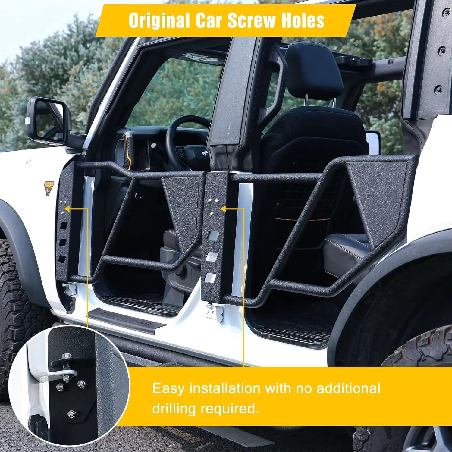 JROAD Bronco tube doors for Ford Bronco 2021 2022 2023 4 Door Accessories(Excluding Sport)，For Ford Bronco Off-Road Tubular Doors 4PCS