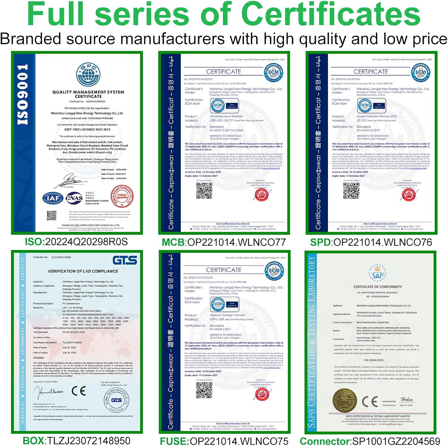 6 Strings Metal Solar PV Combiner Box DC500V 100A Circuit Breaker with Surge Protector, 15A Fuses and Radiator, Outdoor IP66 Waterproof for Solar Panels System