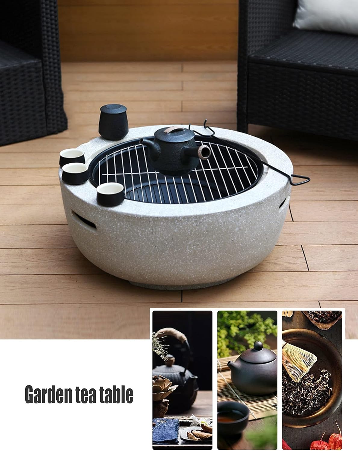 Outdoor Fire Pit Garden Wood Burning Fire Pit BBQ Grill Table, Outdoor Wood Burning Fire Bowl with Spark Screen Cover and Poker, 60cm