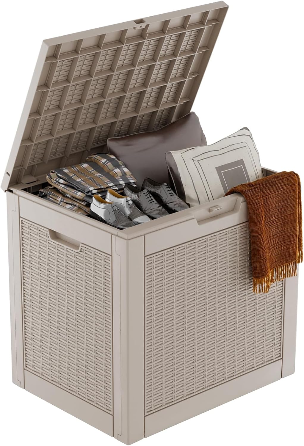 EasyUp 30 Gallon Outdoor Storage Box Waterproof, Resin Outdoor Deck Box, Lockable Deck Boxes for Garden Tools Equipment and Cushions,UV Resistant (Gray Off-site)