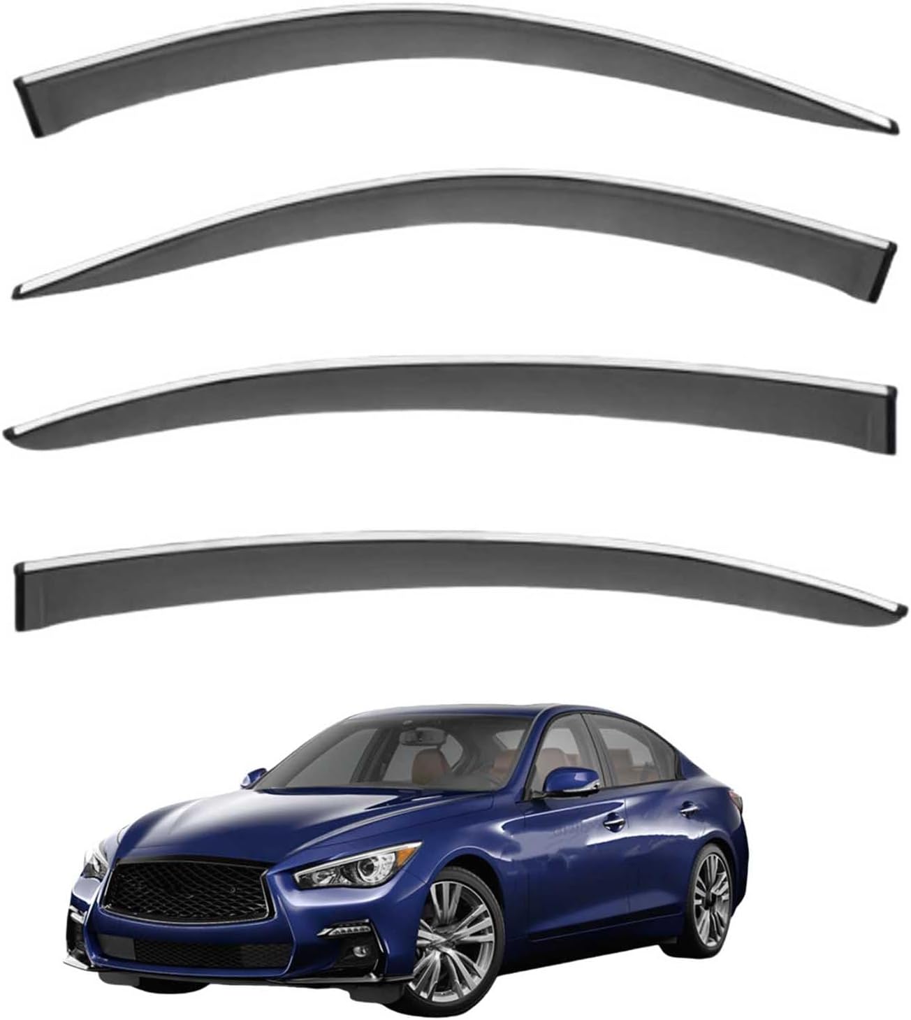 Window Deflectors for Infiniti Q50/Q50S Standard Wheelbase MK1-V37 2013+, Sun Rain Guard Window Visors Vent Shades with Bright Stripes Car Accessories