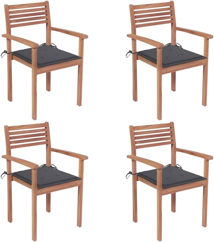 Patio Chairs 4 pcs with Anthracite Cushions Solid Teak Wood Outdoor Furniture, Outdoor Chairs