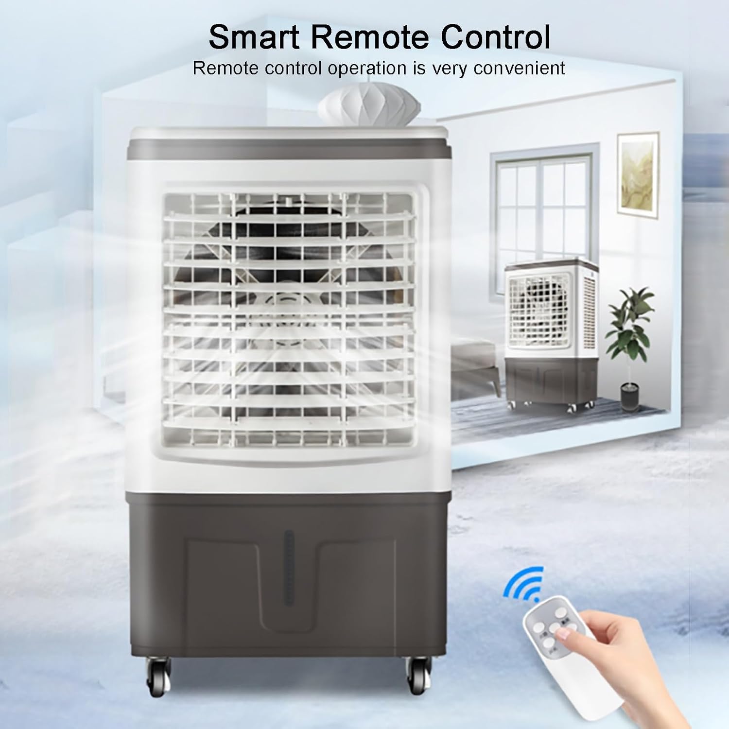 Evaporative Air Cooler & Swamp Cooler, 1800 CFM Portable Air Conditioner with 6.5 Gallon Water Reservoir, Remote Control, 4 Ice Containers, 3 Fan Speeds, Air Humidifier, and Silent Operation