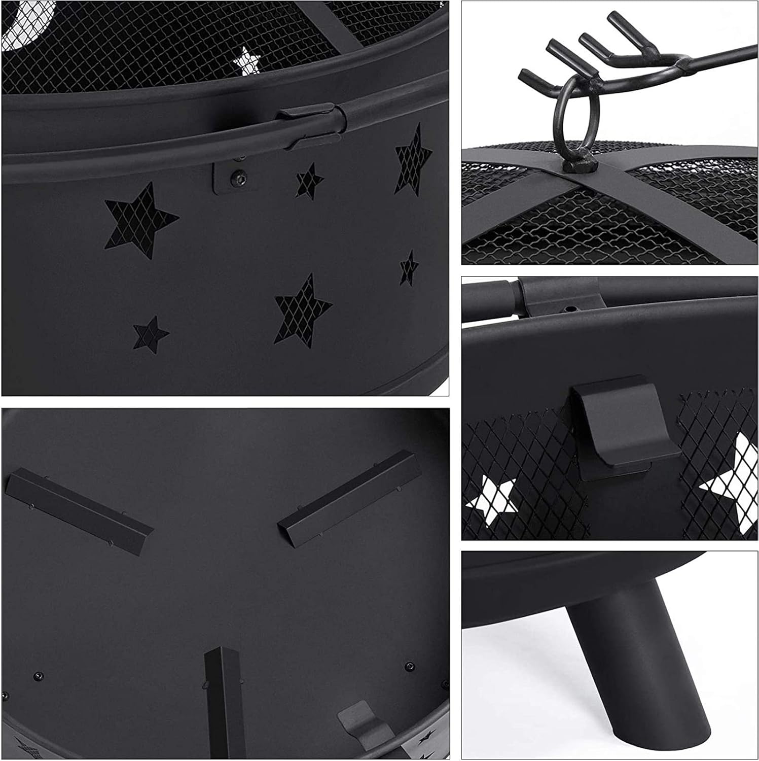 Fire Pit Outdoor Wood Burning Pits for Outdoor Backyard Patio Bonfire Campfire Grill Grate Mesh Spark Screen Poker Waterproof Cover Included