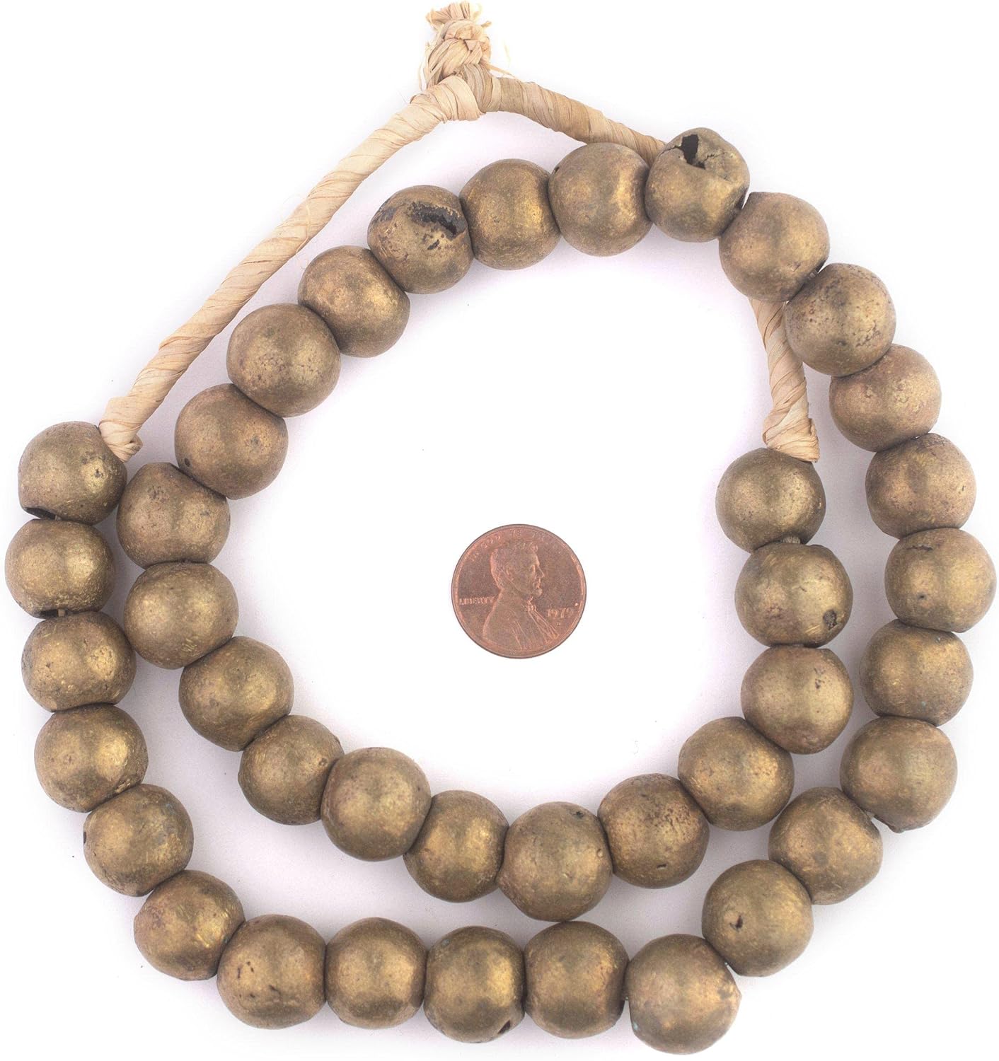 The Bead Chest Nigerian Brass Globe Beads 14mm African Round Large Hole 24 Inch Strand Handmade
