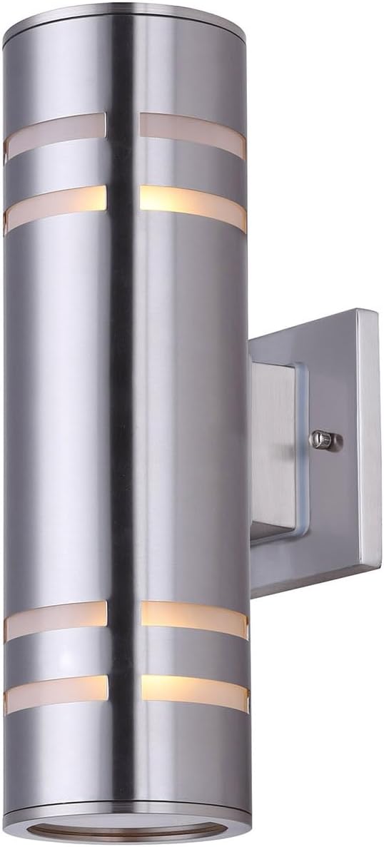Canarm Tay 2-Light Outdoor Wall Sconce, Silver Finish Up/Down Light, Easy Install Durable Wet-Rated Outdoor Lighting for Porch, Entryway, Patio or Garage