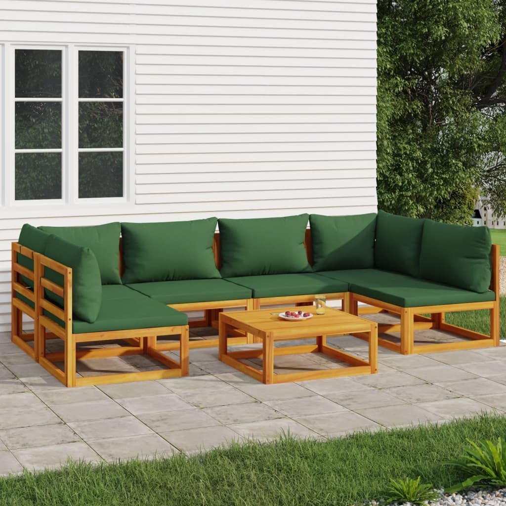 7 Piece Patio Lounge Set with Green Cushions Solid Wood,Premium Acacia Wood Patio Lounge Set with Cushions for Outdoor Relaxation Furniture Sets for Patio, Lawn & Garden