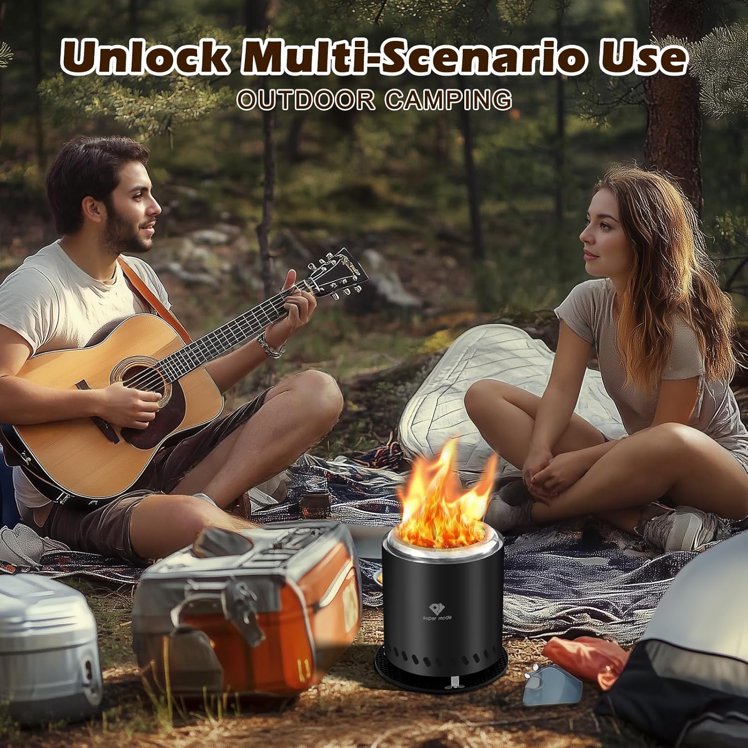 PY SUPER MODE Tabletop Fire Pit with Stand 10.2 x 8.7 in, Smokeless Firepit Camping Outdoor Table Top Firepit for Urban & Suburbs with Portable Travel Bag, Fueled by Pellets or Wood, Stainless Steel