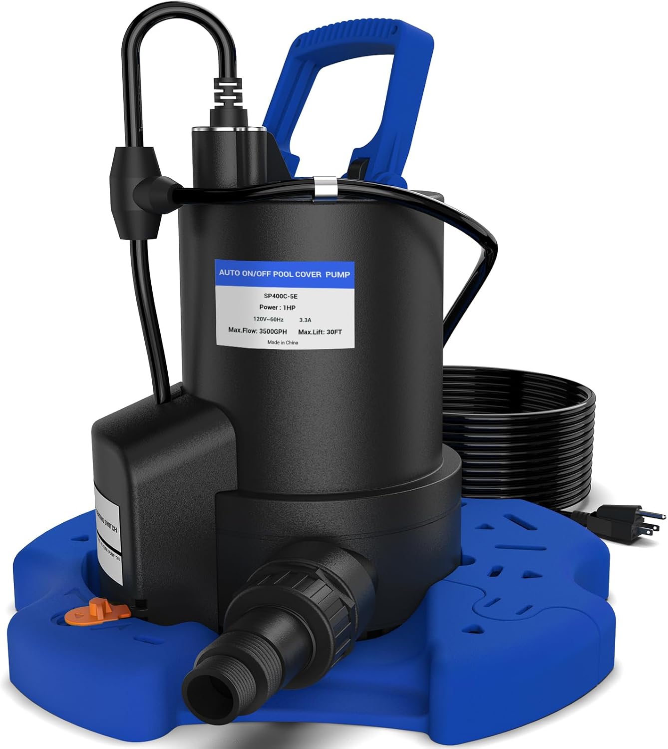 Automatic Pool Cover Pump - 1 HP 3500 GPH Submersible Water Pump with Check Valve and 3 Adapters, 29.5FT Cord for Pumps Above Ground Automatic On/Off System, Sump Pump for Basement Floods, Pond Pump