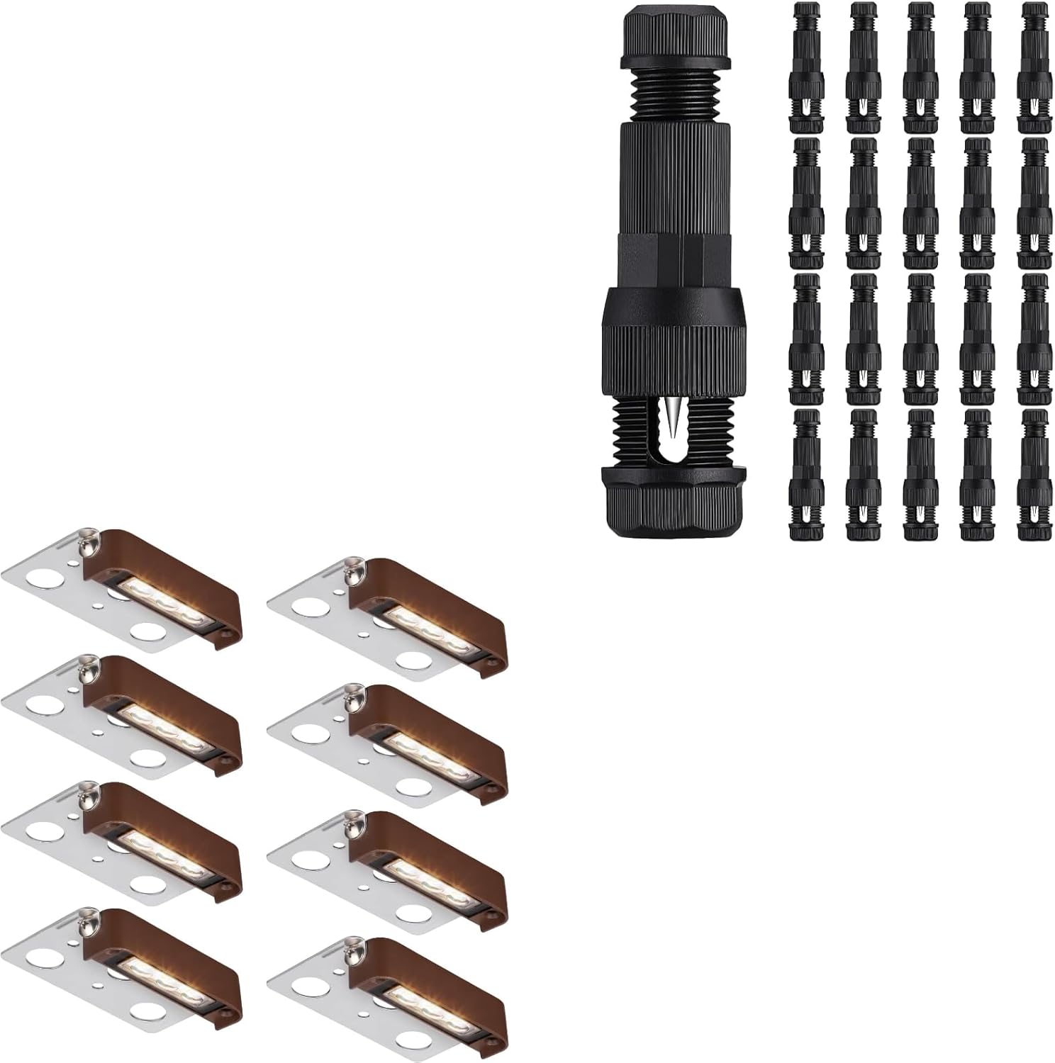 LEONLITE Hardscape Lighting Bundle Wire Connectors, 8-Pack 4 Inch LED Hardscape Lighting, Retaining Wall Lights, 12V AC/DC, ETL, 2700K & 20-Pack Fastlock Wire Connectors for Landscape Lighting