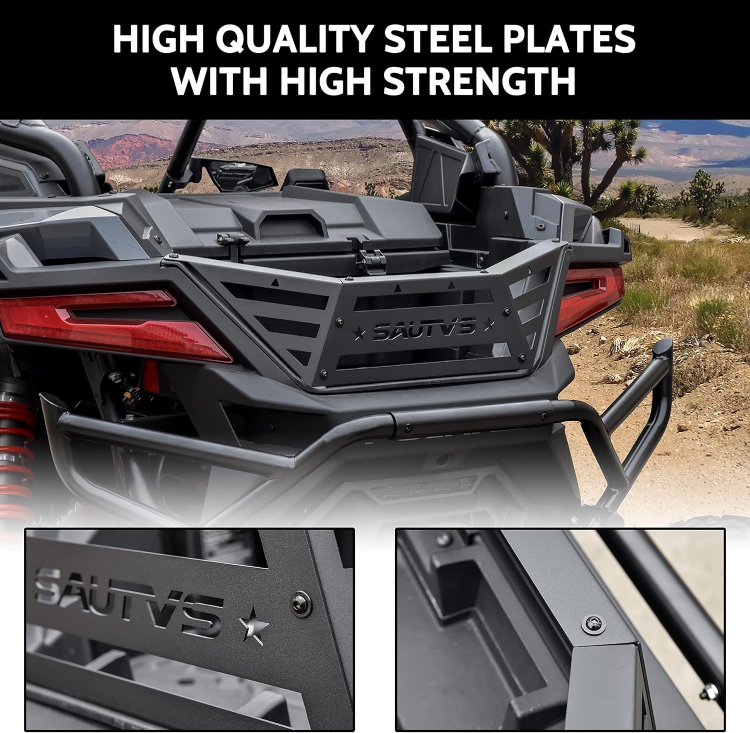 SAUTVS Rear Cargo Bed Extender Tailgate for Polaris RZR PRO R 2022-2025, Heavy Duty Steel Rear Bed Extender Cargo Tailgate Enclosure Rack for Polaris RZR Pro R 2022 2023 2024 2025 Accessories