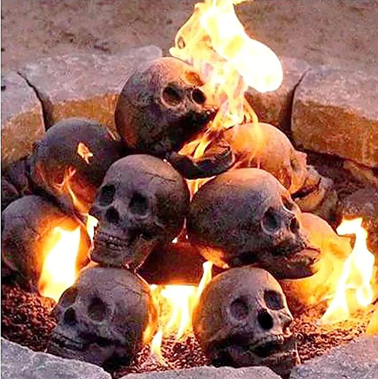 Ceramic Human Skull Fire Pit Gas Log Fire Log Skull Charcoal Decor for Outdoor Fireplace and Fire Pit, Indoor or Outdoor Fireplaces, Bonfire, Halloween Decor (Fireproof)(Refractory) (8)