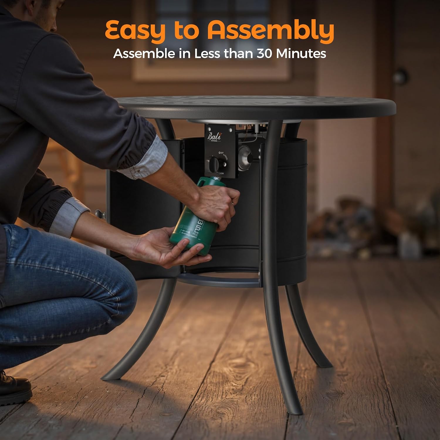 BALI OUTDOORS Dual 1-Pound Propane Fire Pit Outside, 26 inch Outdoor Fire Pit Black, Round Firepit Table for Outside Patio