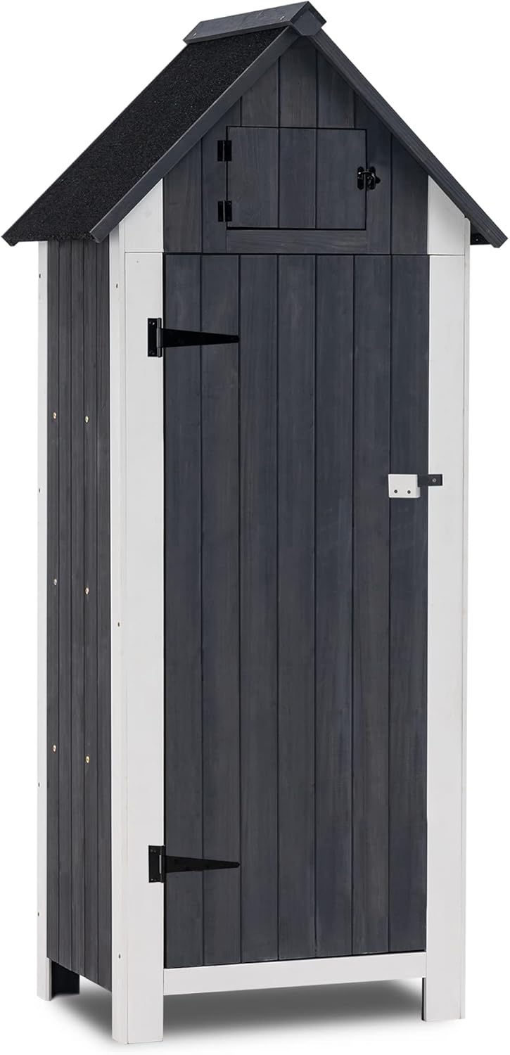 MCombo Outdoor Storage Cabinet with Shelves, Wooden Outside Storage Shed with Floor, Garden Tool Shed for Patio Yard Lawn, 0770 (Gray)