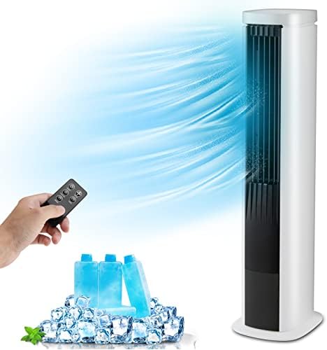 COSTWAY Portable Evaporative Air Cooler for Room, 40-Inch Bladeless Cooling Tower Cooler with Remote Control, 4 Ice Packs, 4 Speeds, 7H Timer, 60° Oscillation, Quiet Swamp Cooler Fan for Home Office