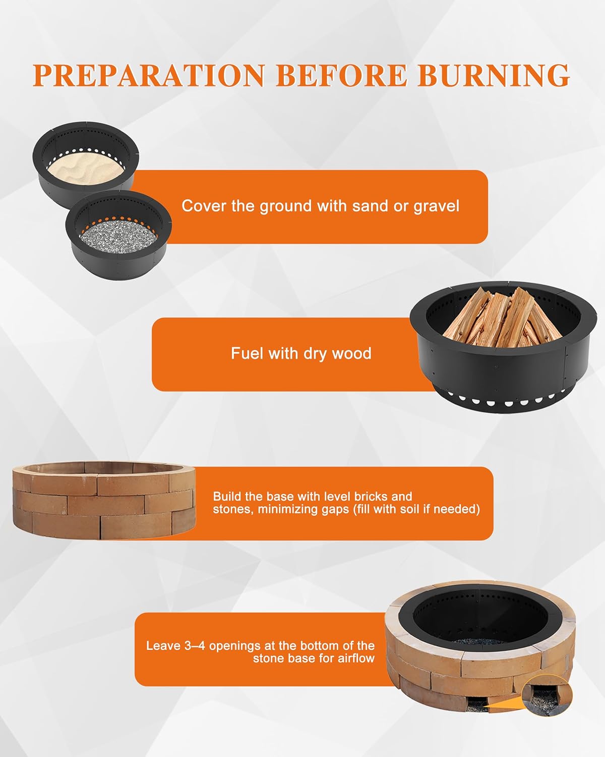 BPS Metal Fire Pit, 37 Inch Outer/30 Inch Inner Smokeless Double-Layer Outdoor Firepit for Backyard Wood Burning, Campfire