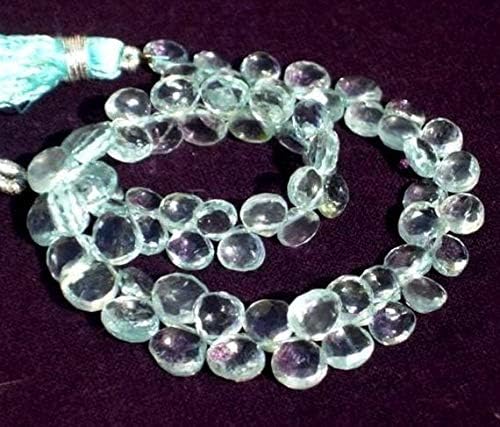 13 inch natural beads strand of 4.5-6mm faceted heart aquamarine gemstone briolletes beads for DIY jewelry - necklace, bracelet, earring, ring.