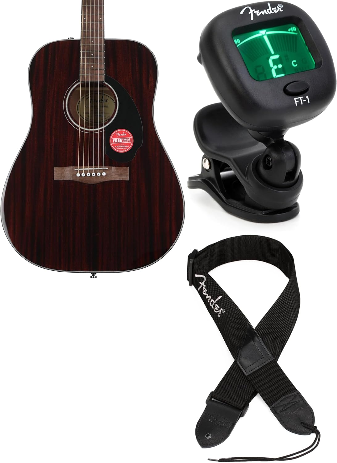 Fender CD-60S All-Mahogany Acoustic Guitar - 6-String, Mahogany Top, Back, Sides, Neck, and Walnut Fingerboard with Tuner and Strap - Natural Finish