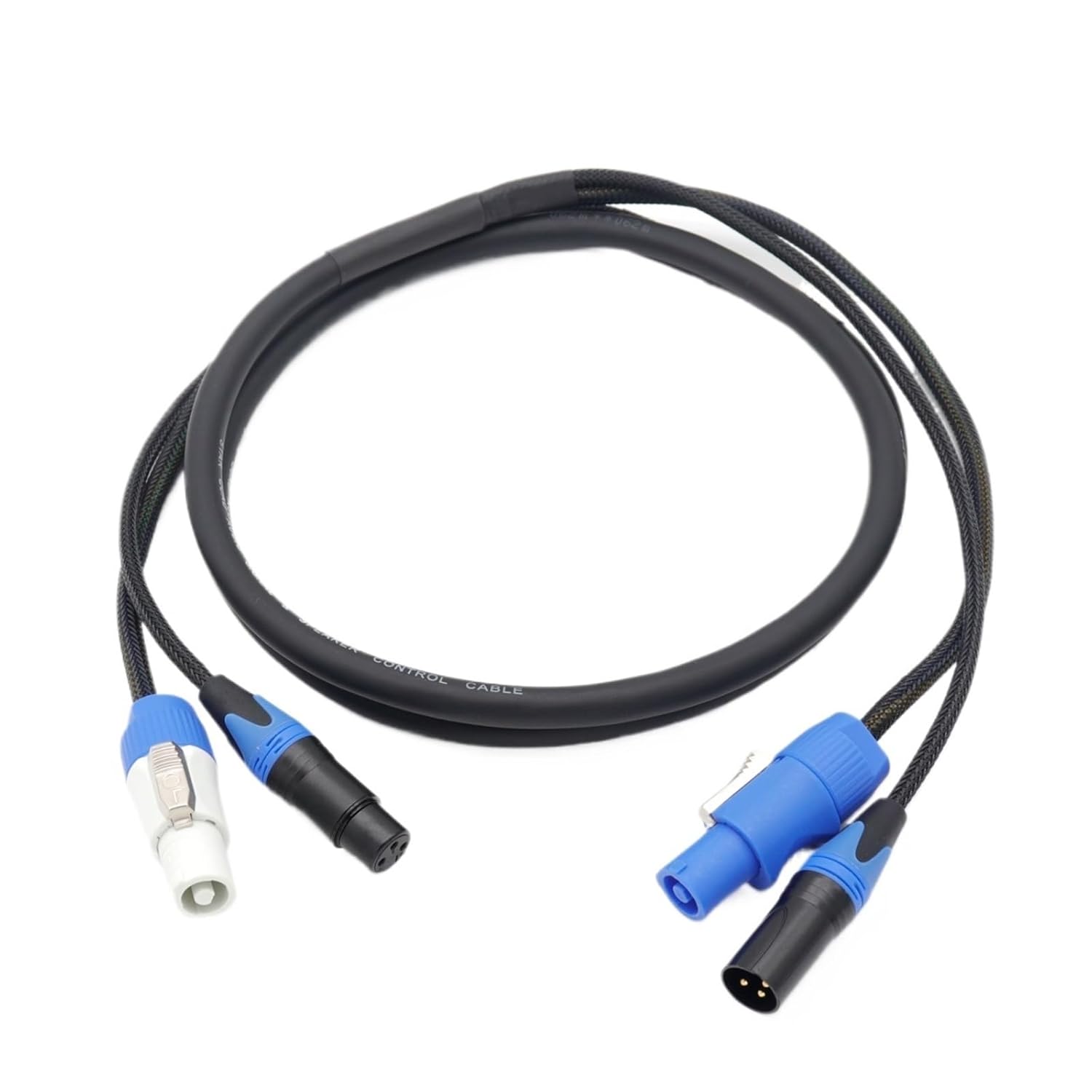 1 Meter Power DMX 2-in-1 Cable with PowerCON in/Out and 3-Pin XLR for DJ Moving Head Stage Lighting.