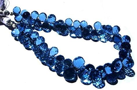 13 inch natural beads strand of 9x6-7x5mm faceted drop blue quartz gemstone briolletes beads for DIY jewelry - necklace, bracelet, earring, ring.