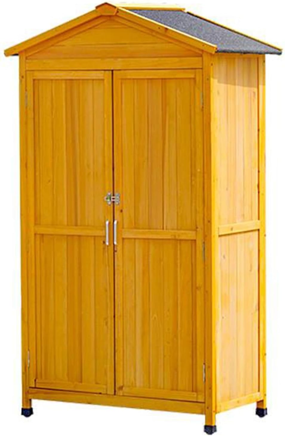 Large Outdoor Storage Cabinet with 3 Shelves, Outdoor Storage Shed with Shelves and Latch, Vertical Tool Organizer for Backyard Patio Deck (One Color Yellow)