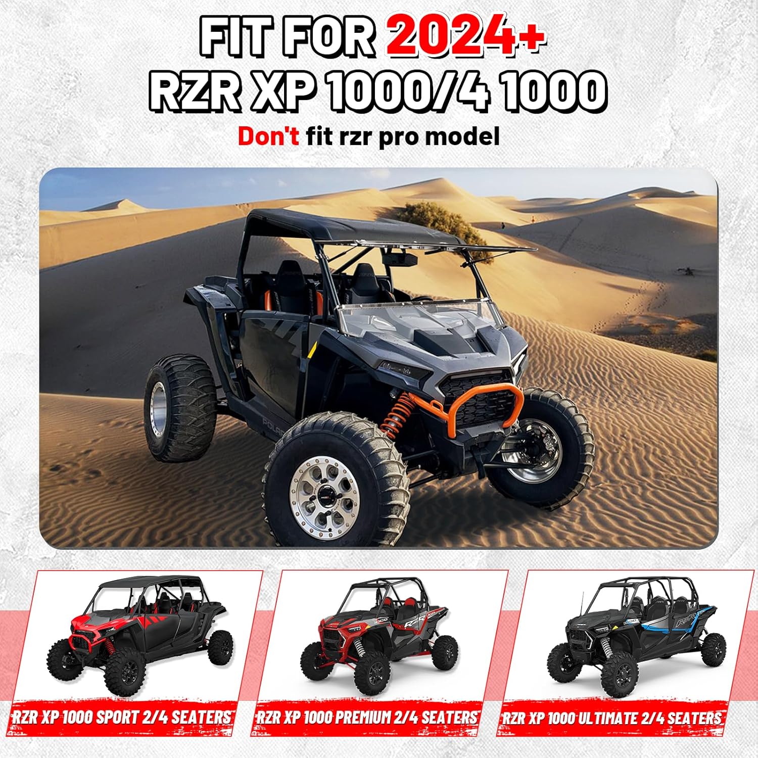 StarknightMT 2024 2025 RZR XP 1000 Flip Windshield, RZR Front Windshield Compatible with POLARIS RZR XP 1000/4 1000 2024 2025+ RZR XP 1000 Accessories Front Window
