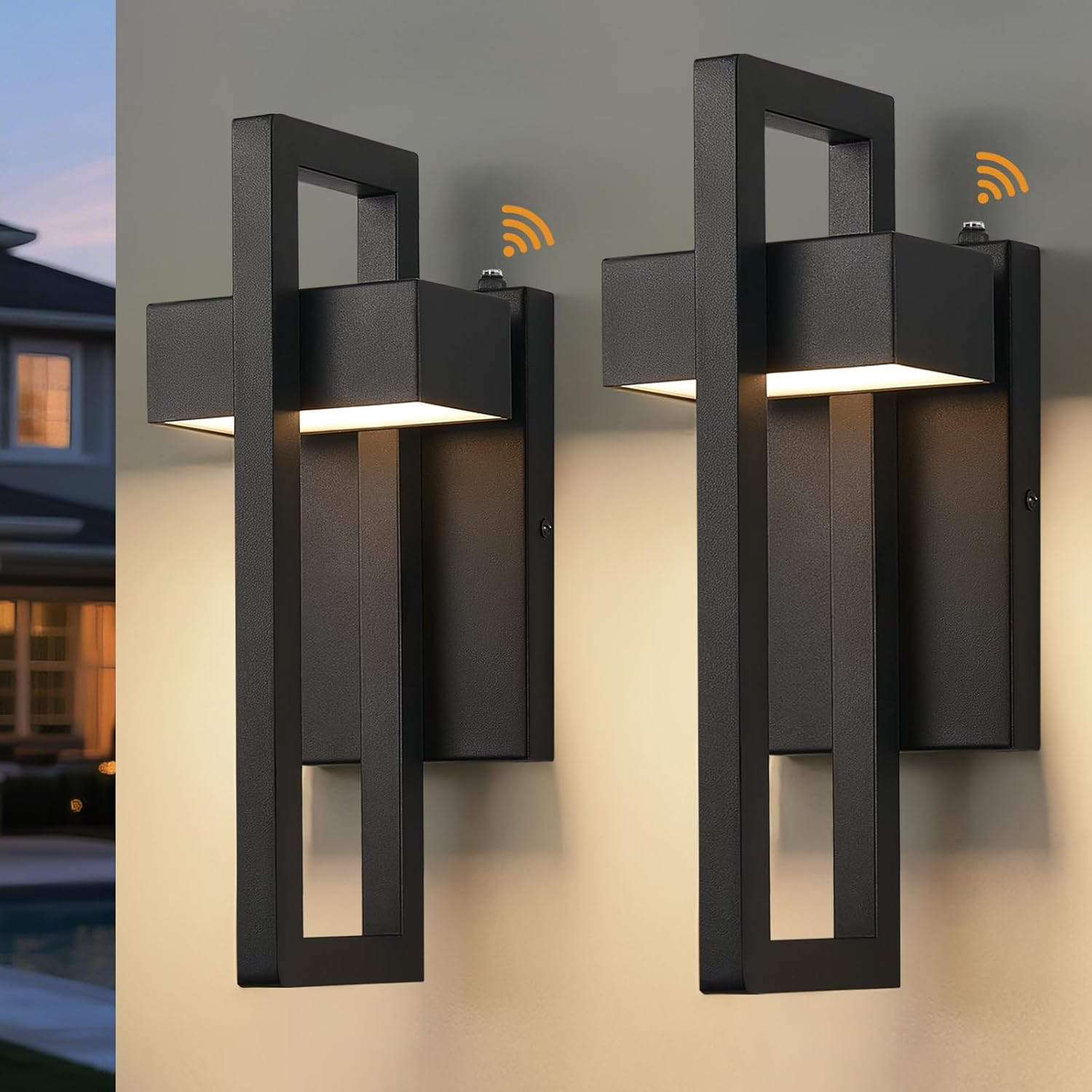 tewei LED Outdoor Wall Sconce Dusk to Dawn Outdoor Lighting, Modern Exterior Lighting Fixtures, Black LED Front Porch Lights Outside Wall Mount Lights for House, Hallway, Warm White 3000K, 2 Pack