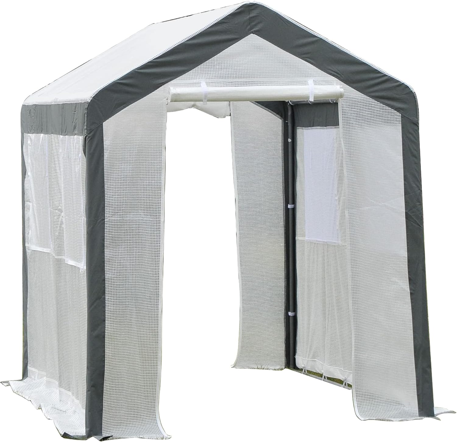 CHARMMA 8' x 6' x 7' Walk-in Greenhouse, Outdoor Garden Warm Hot House with 4 Roll-up Windows, 2 Zippered Doors and Weather Cover, White