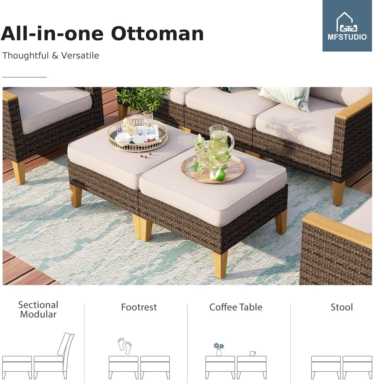 MFSTUDIO 11 Pieces Wicker Patio Furniture Set with 56