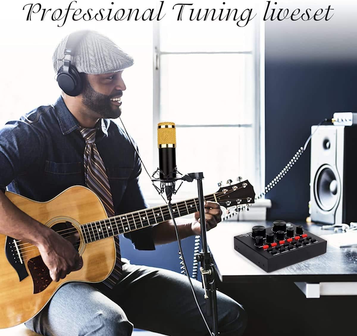 V8,Live Sound Card with Effects,2 Channel USB Audio Mixer Sound Mixing Consoles Amplifier,Handheld Microphone Voice Changer Sound Effects Machine for Compu