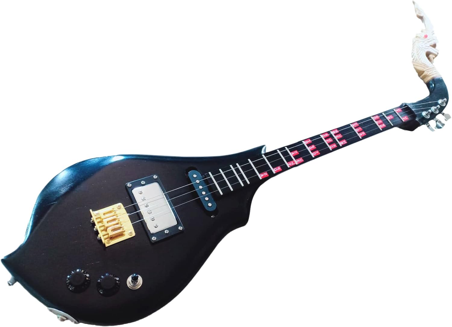 Isarn Black Electric Phin 3 Strings, Thailand Lao Guitar Musical Instrument, Traditional Thai Musical Pin117