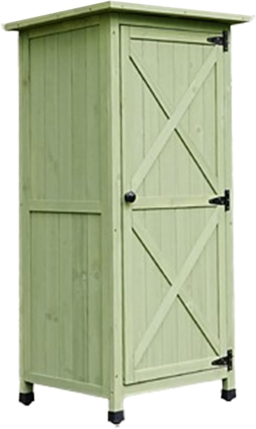 Outdoor Wooden Storage Shed,Outdoor Storage Cabinet with Metal Plated Tabletop House Flat Roof Tool Room for Backyard Garden,Patio,Yellow Brown,Green