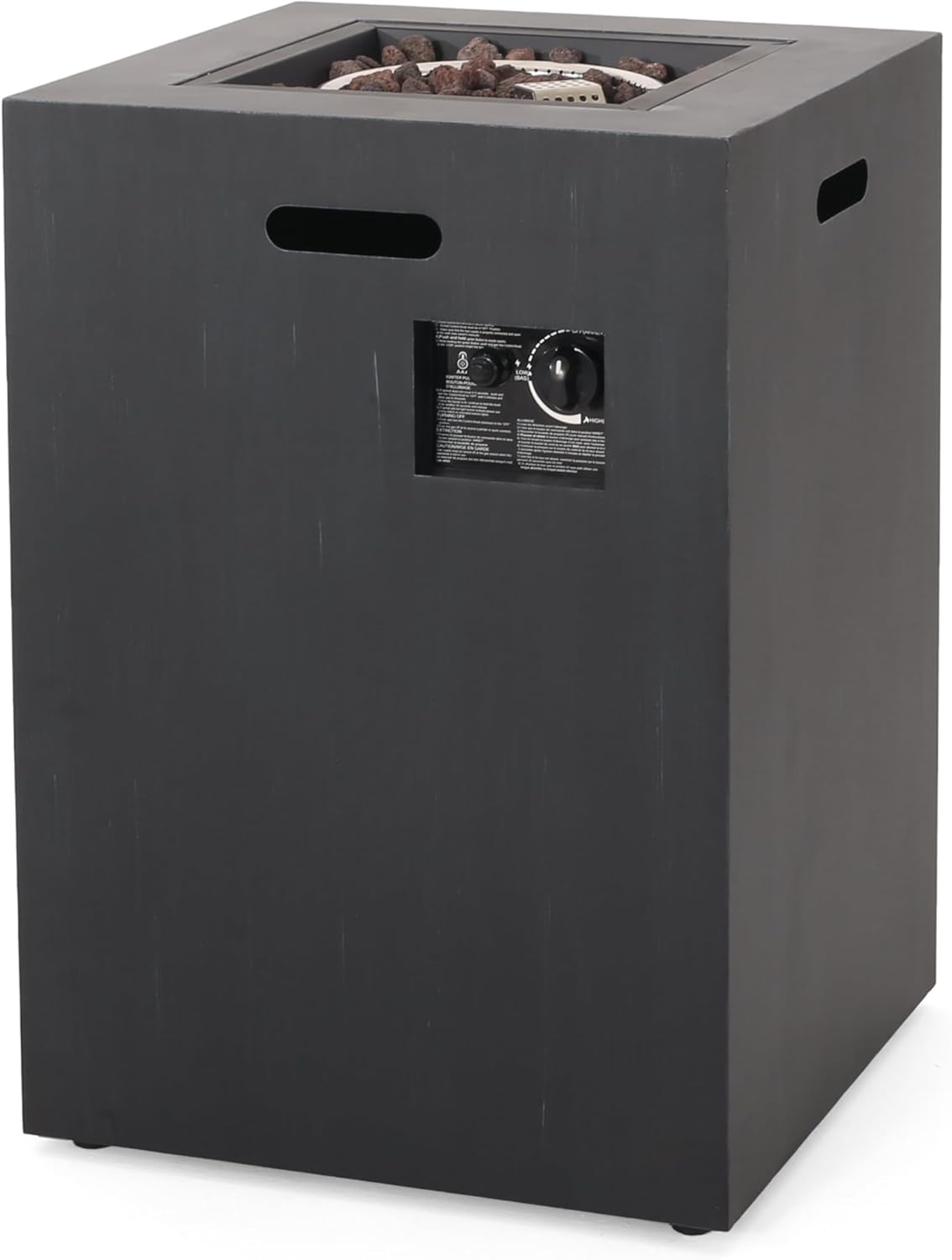 19.5 Inch Square Propane Fire Pit with Hidden Tank Space, 30,000 BTU Outdoor Fire Pit in Brushed Black, Compact Iron Fire Pits for Patio Deck Garden, Portable Heating Column Design, Only Table - 730K