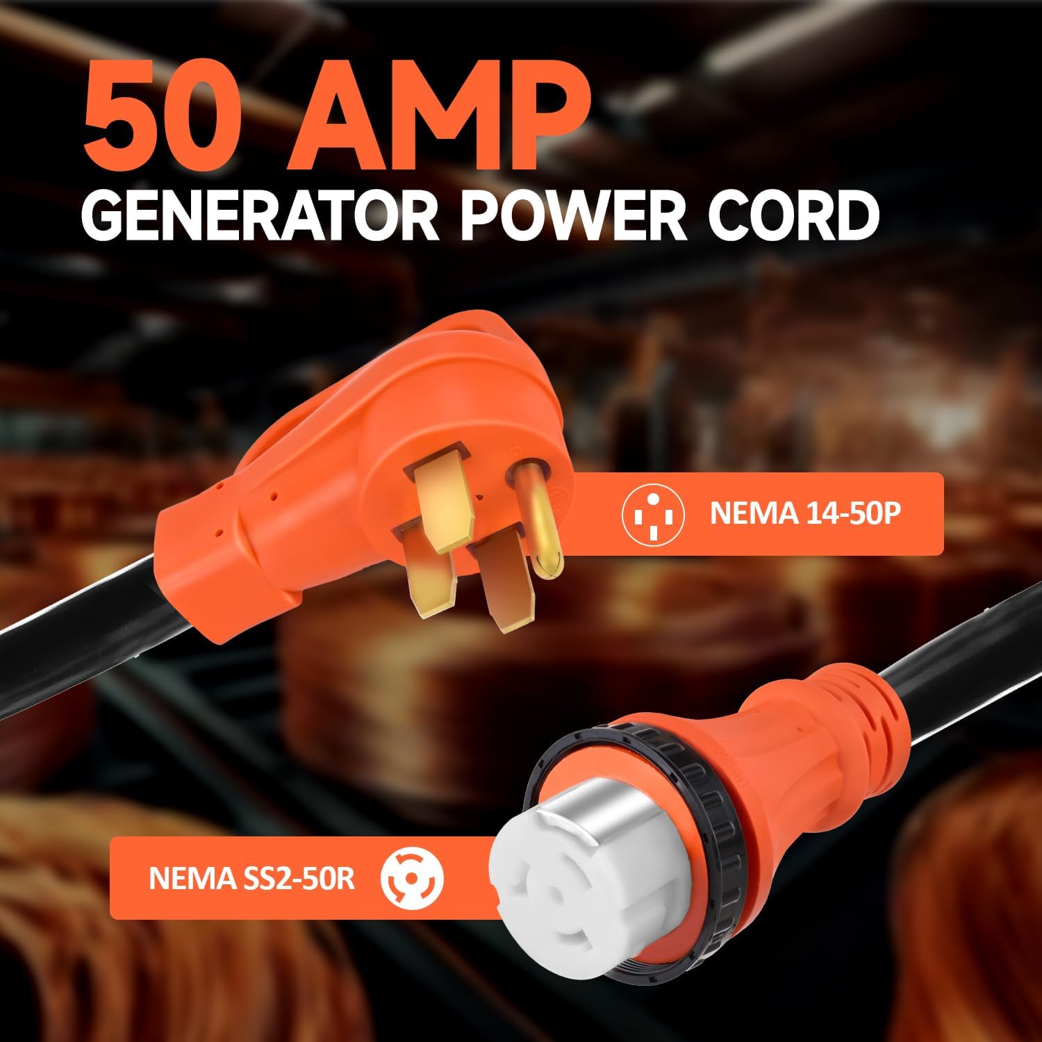 H HZXVOGEN 50 Amp Generator Cord and Power Inlet Box Kit, 25FT RV Extension Cord NEMA 14-50P/SS2-50R STW 6/3+8/1 AWG Power Cord with Pre-Drilled Generator Inlet Box Twist Lock Connector, UL&ETL Listed