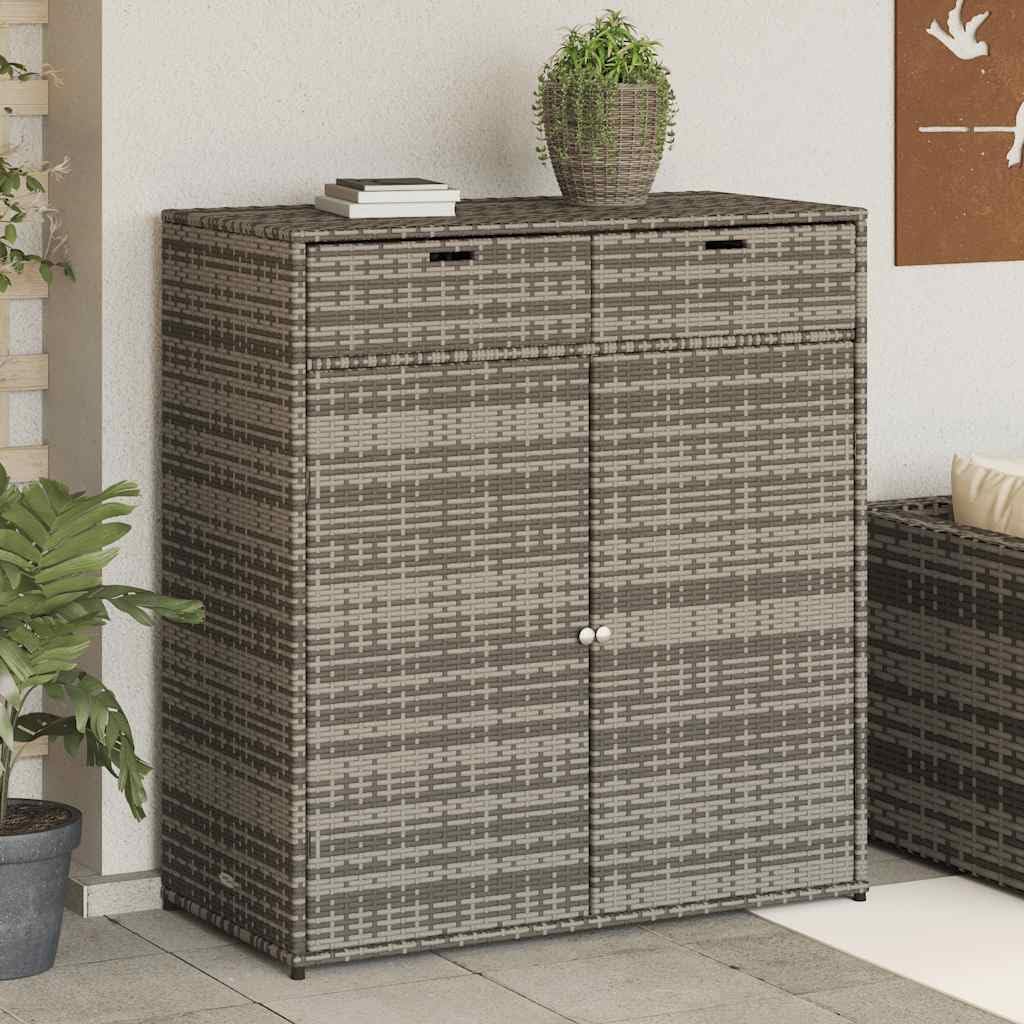 Grey PE Rattan Outdoor Storage Cabinet, Large Durable Weather-Resistant Deck Box for Garden Tools, Pool Supplies, Patio Cushions, 41.3x21.7x44.5 Inch Bin, Waterproof Container