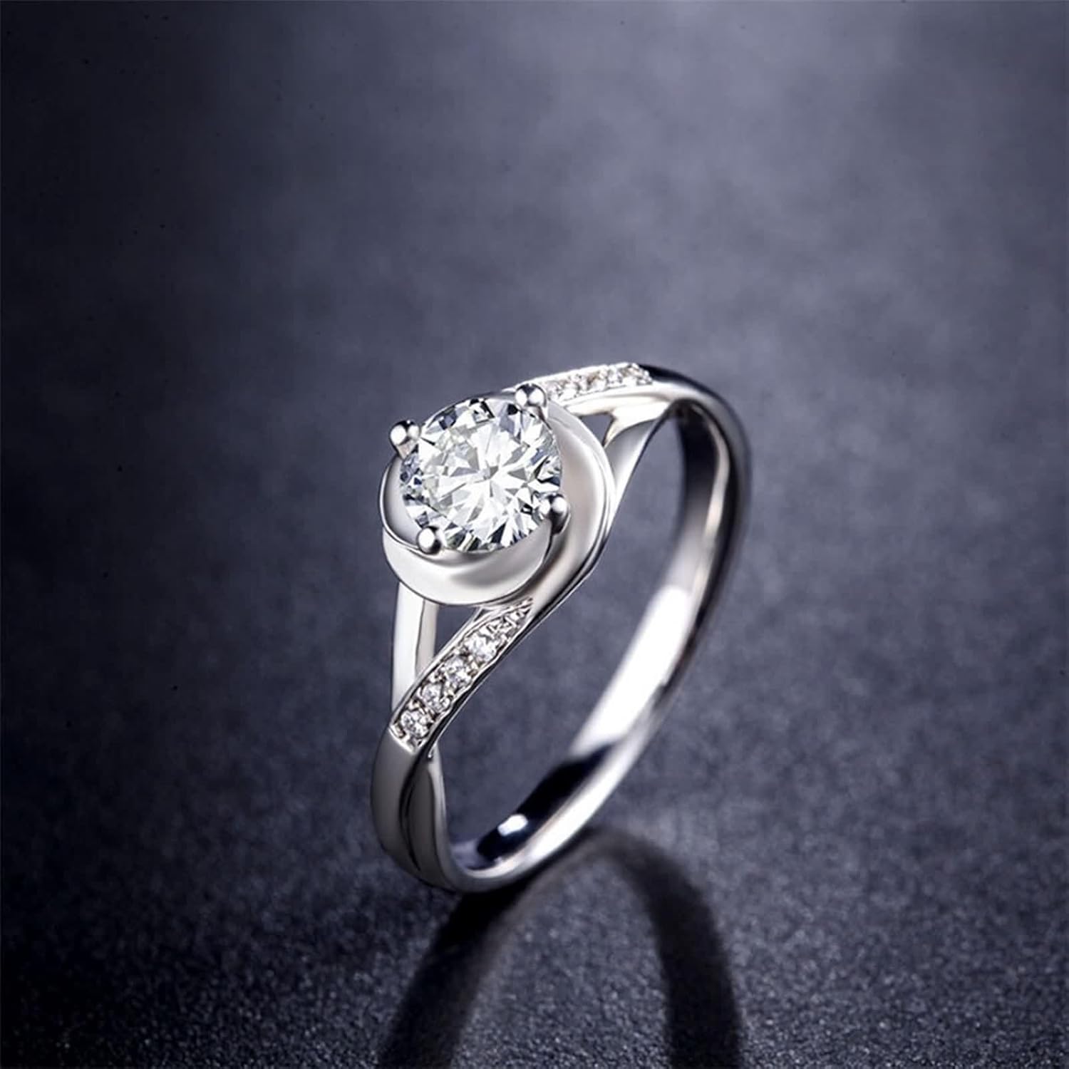 18K White Gold Ring for Women, Engagement Ring Lab Diamond 4 Prongs Silver Jewelry Birthday Gift for Her