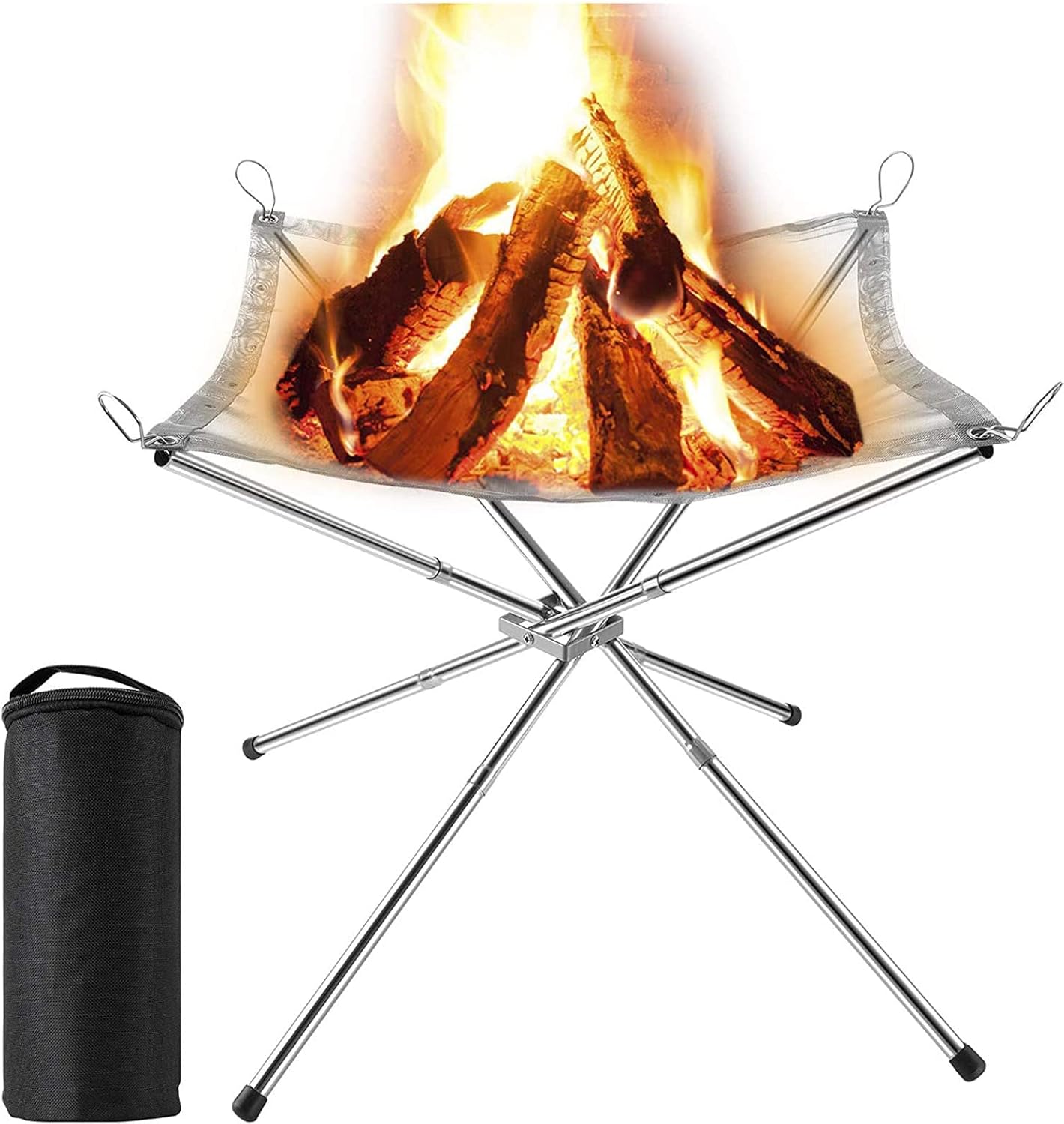 Portable Fire Pit with Carrying Bag Foldable Stainless Steel Charcoal Mesh Camping Picnic Bonfire Firepit Wood Burning Garden Patio Backyard Outdoor Travel Fireplace