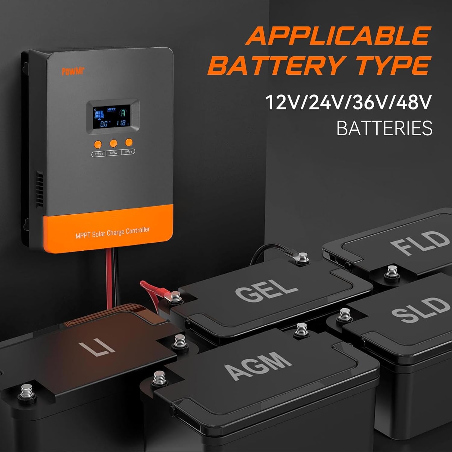 PowMr 100A MPPT Solar Charge Controller, 12V/24V/36/48VDC Input, LCD Display Solar Charge Controller for Flooded Lead-Acid Vented Sealed Gel NiCd Lithium Battery, Support 12(Max) Units in Parallel