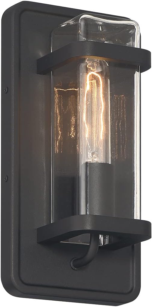 DESIGNERS FOUNTAIN Pearl Street Outdoor Light Fixture, 12 Inch Exterior Wall Lantern Sconce for Front Door, Patio and Porch, Black, D303M-6EW-BK