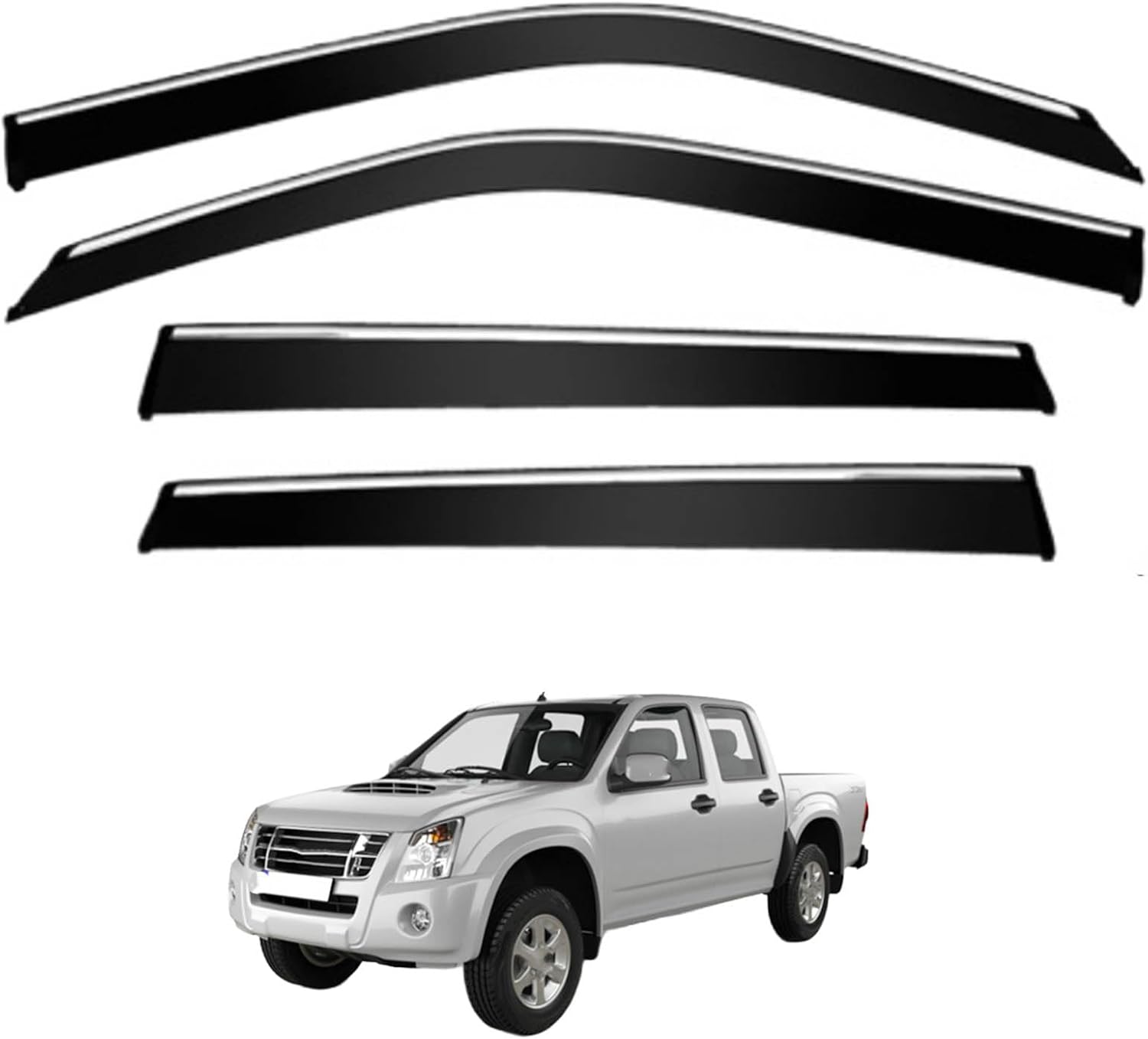 Window Deflectors for Isuzu D-MAX Pickup Truck MK1-RA-RC 2002-2010, Sun Rain Guard Window Visors Vent Shades with Bright Stripes Car Accessories
