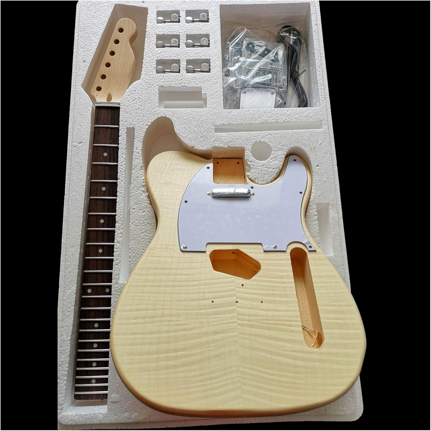 Maple Tiger Pattern Maple Electric Guitar Basswood Body Neck Rosewood Fingerboard DIY Combination DIY Guitar Kit (Color : 17)