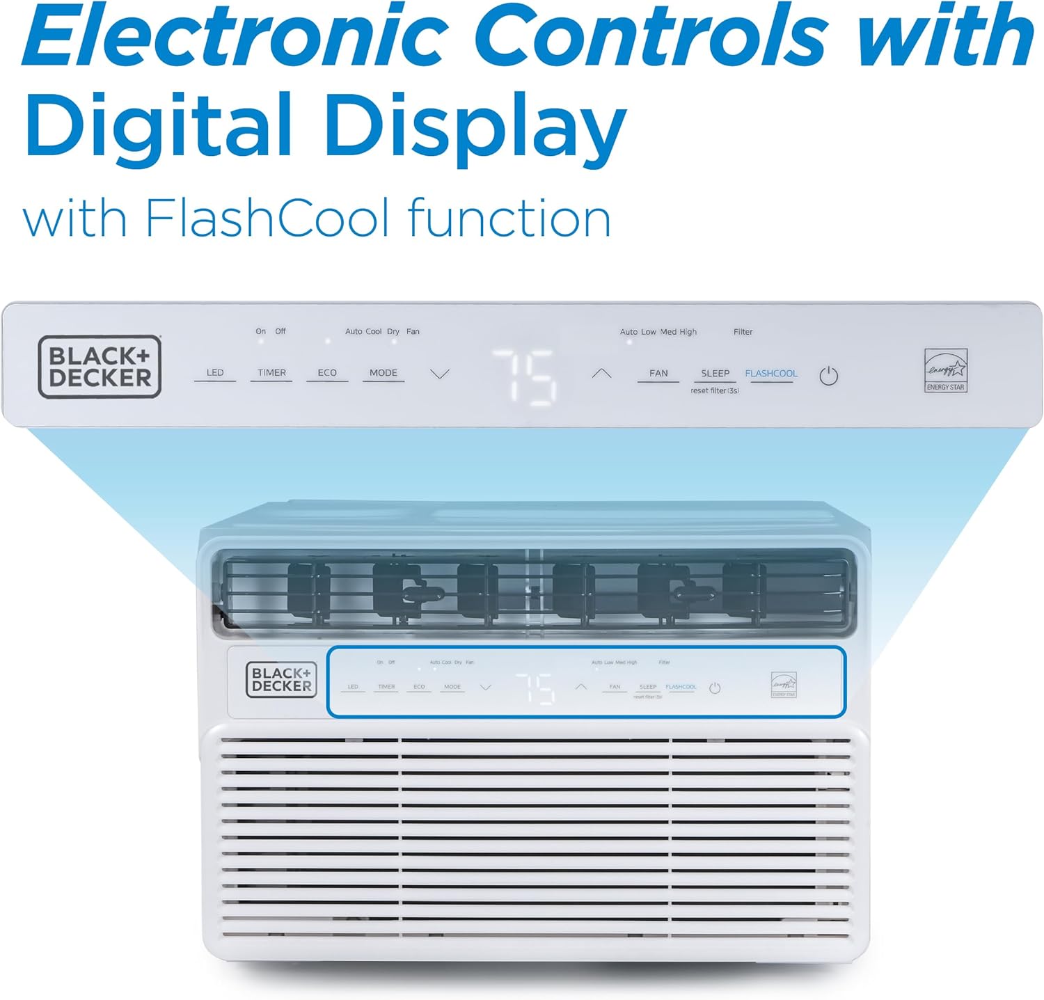 BLACK+DECKER 8,000 BTU Inverter Window Air Conditioner, Window AC Units for Up To 350 Sq. Ft., ENERGY STAR Rated AC Unit, Full Function Remote Control, White