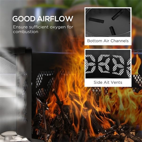 42 Inch 3-in-1 Fire Pit with 2 Grills, Extra Large Wood Burning Fire Pit with Adjustable BBQ Grill Grate & Mesh Lid, Outdoor Fireplace & Dining Table for Patio, Garden, Backyard