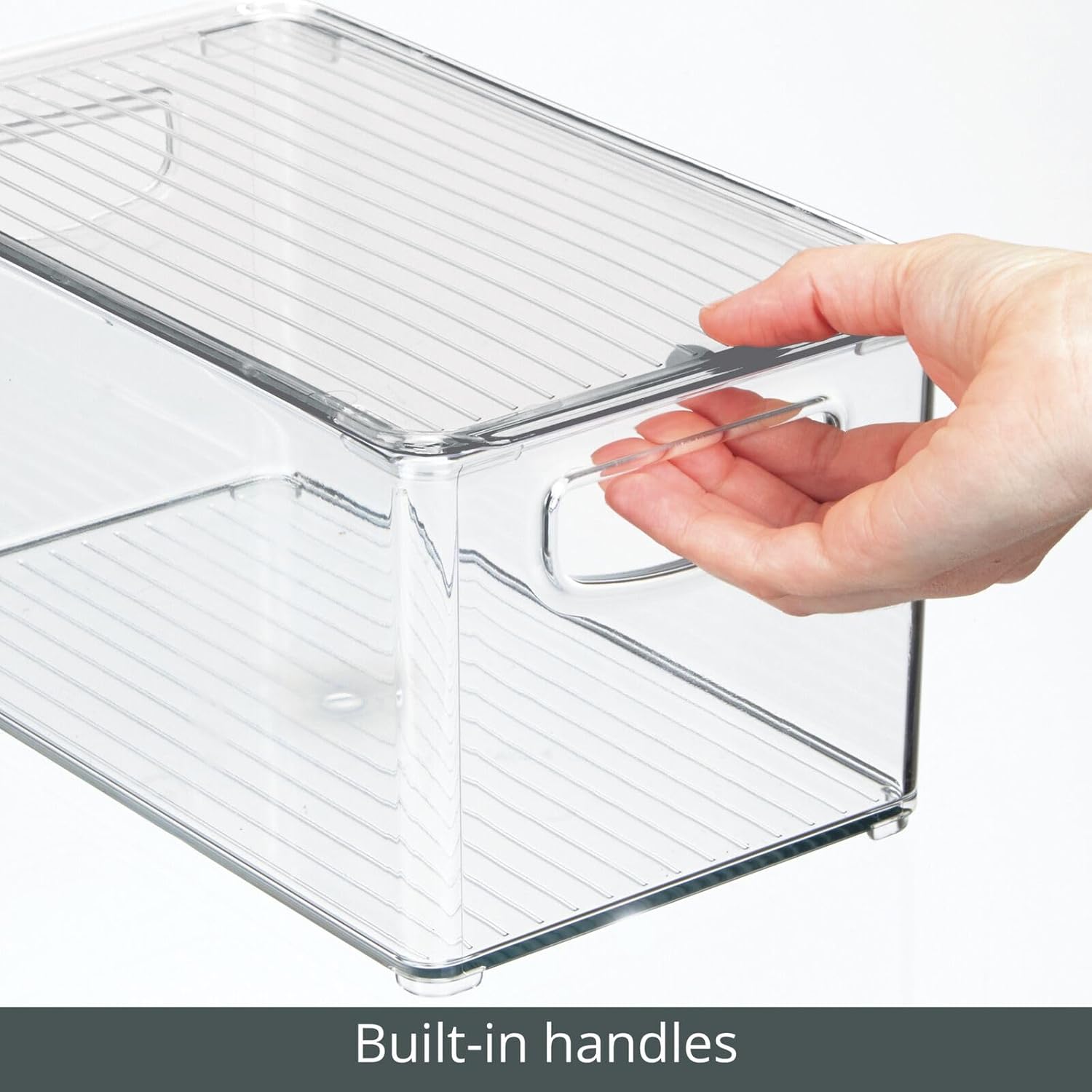 mDesign Deep Plastic Bathroom Storage Bin Box, Lid/Built-in Handles, Organization for Makeup, Hair Styling Tools, Toiletry Accessories in Cabinet, Shelves, Ligne Collection, 8 Pack, Clear