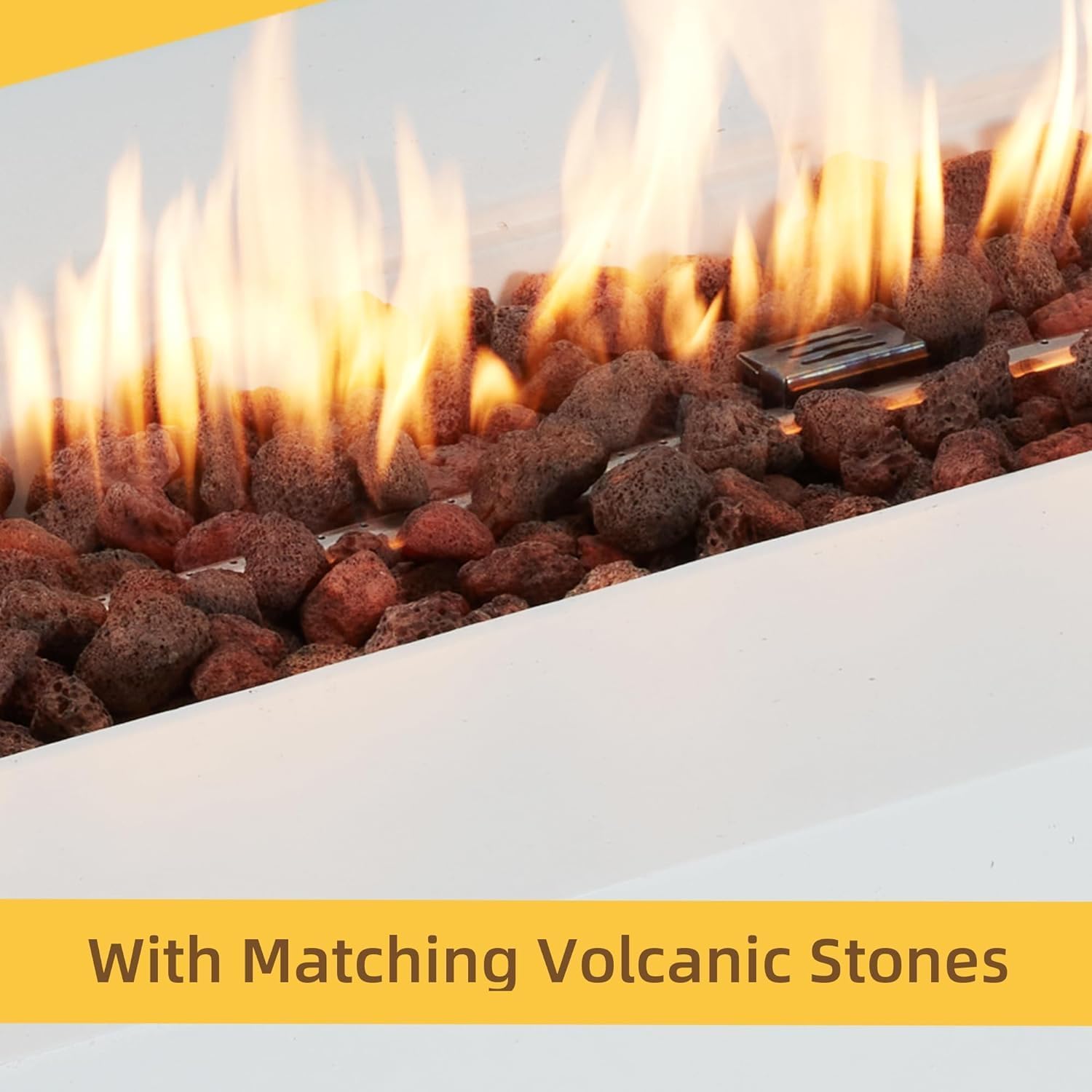 ECOTOUGE 2-Piece Outdoor Propane Fire Pit Table, 50,000 BTU Gas Fireplace with lid and Hideaway Tank Holder, Auto-Ignition 42''Concrete Fire Pit w/Weather-Resistant Pit Cover, Lava Rocks, White