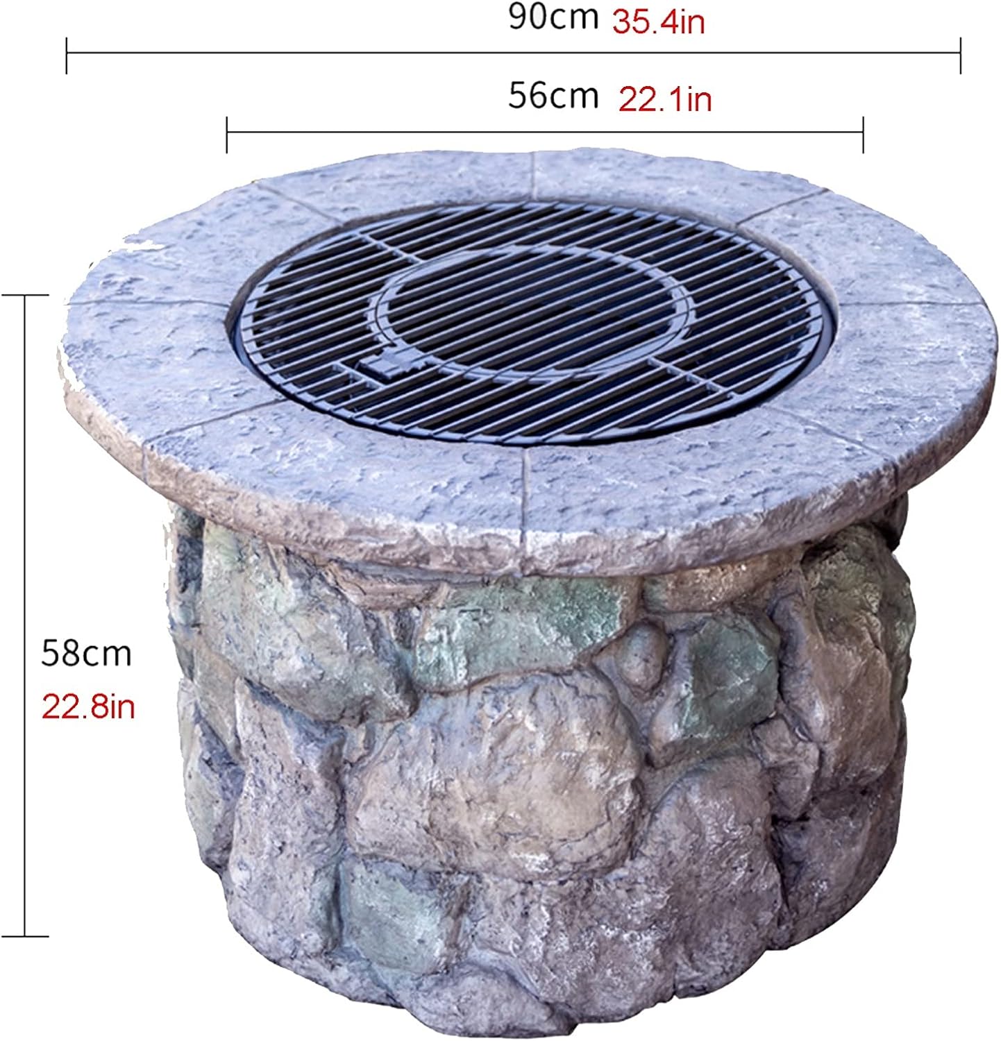 Outdoor Fire Pit Garden BBQ Wood Burning Fire Pit Bowl, 90cm Outdoor Imitation Stone Heater Fireplace, Used for Backyard Patio Picnic