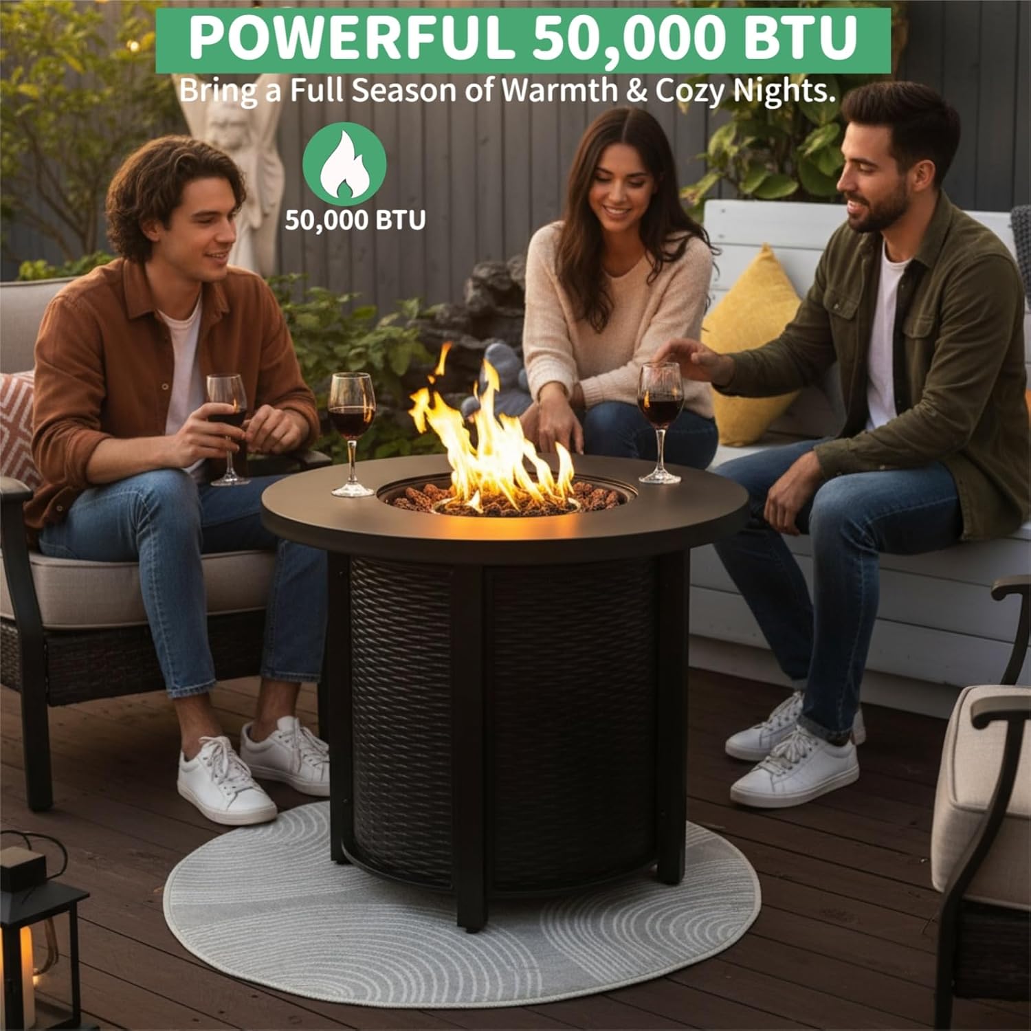 30 Inch Outdoor Propane Fire Pit Table,50000 BTU Steel Gas Firepit with Lava Rocks & Cover, Portable Round Patio Heater for Deck Garden Backyard Black